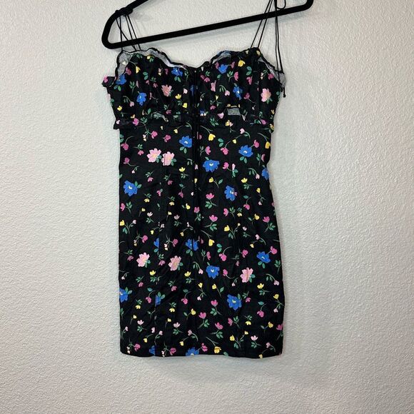 For love and Lemons Robin Floral Black Linen Tie Straps Mini Dress Size M - Picture 4 of 7
